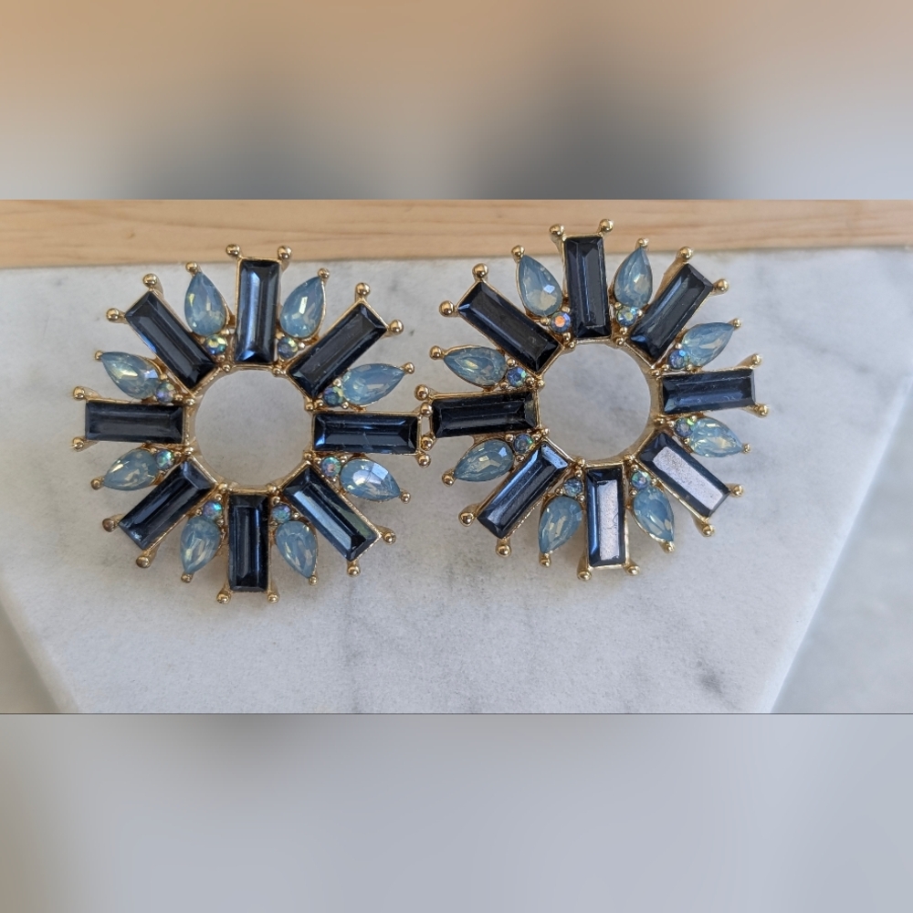Blue and Gold Starburst Earrings with Vintage Flair